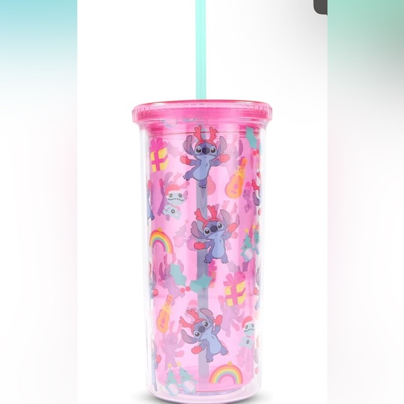 Disney Other - Disney Pink Stitch Holiday Tumbler with Straw